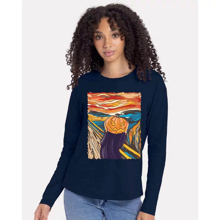 Pumpkin Scream Art Painting Parody Womens Cotton Relaxed Long Sleeve T-Shirt