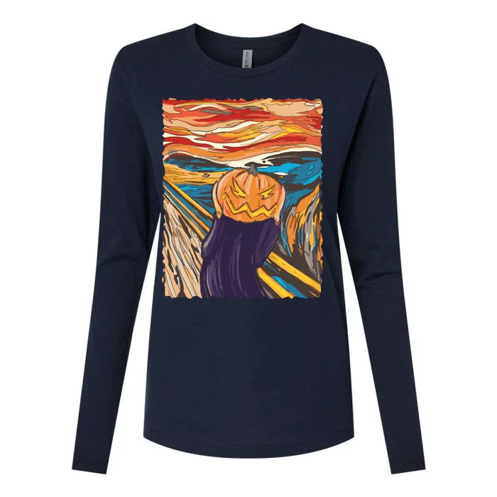 Pumpkin Scream Art Painting Parody Womens Cotton Relaxed Long Sleeve T-Shirt