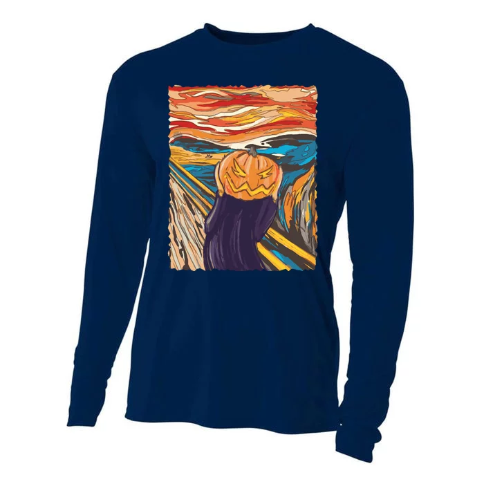 Pumpkin Scream Art Painting Parody Cooling Performance Long Sleeve Crew