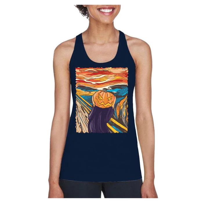 Pumpkin Scream Art Painting Parody Women's Racerback Tank