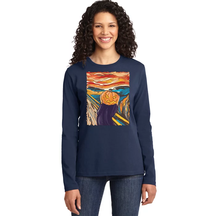 Pumpkin Scream Art Painting Parody Ladies Long Sleeve Shirt