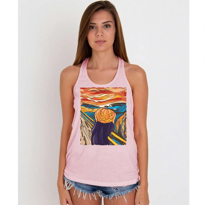 Pumpkin Scream Art Painting Parody Women's Knotted Racerback Tank