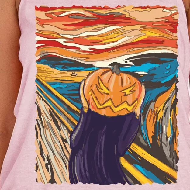 Pumpkin Scream Art Painting Parody Women's Knotted Racerback Tank