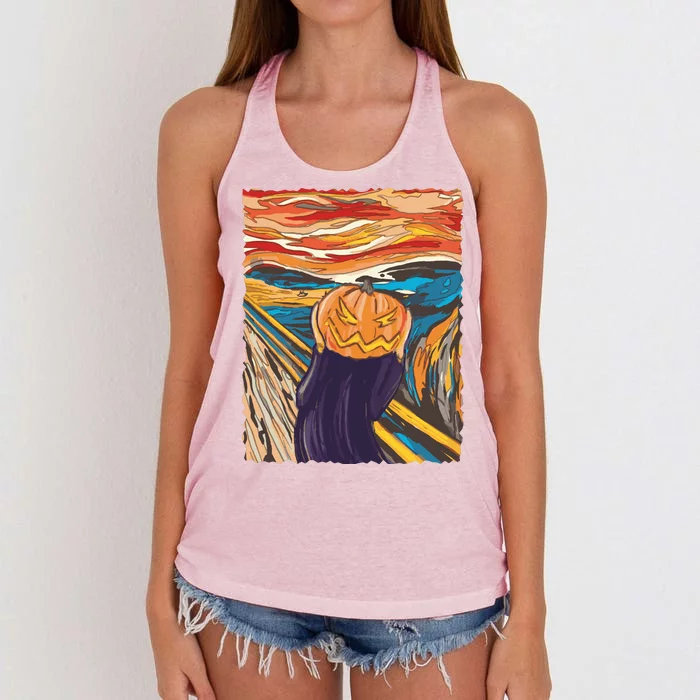 Pumpkin Scream Art Painting Parody Women's Knotted Racerback Tank