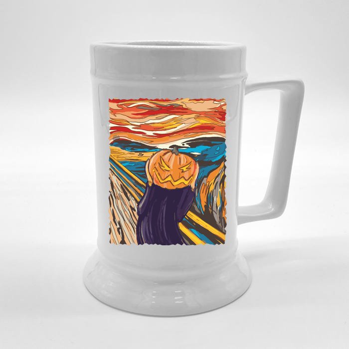 Pumpkin Scream Art Painting Parody Front & Back Beer Stein