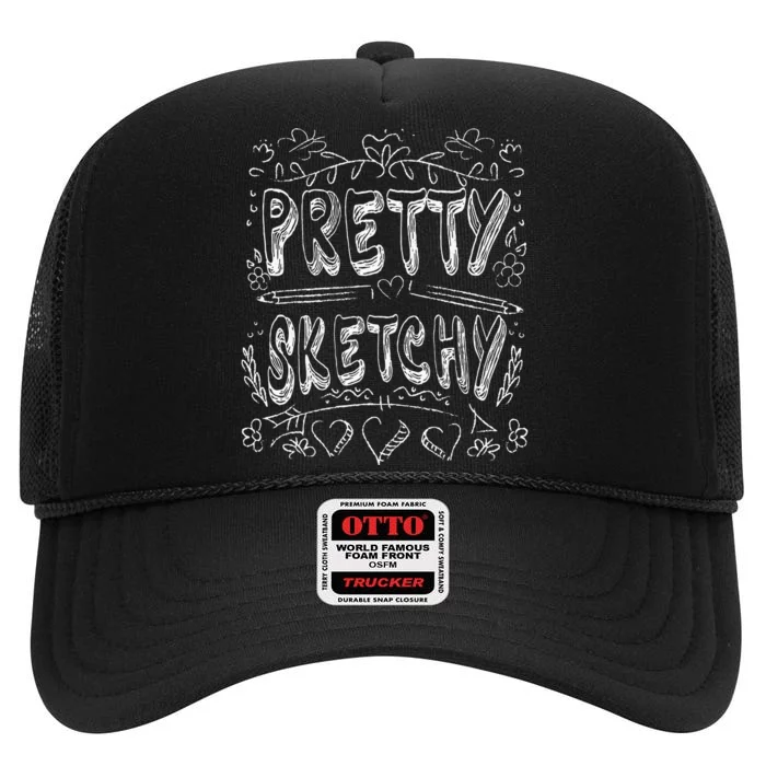 Pretty Sketchy Artists Pencils Art Lover High Crown Mesh Trucker Hat