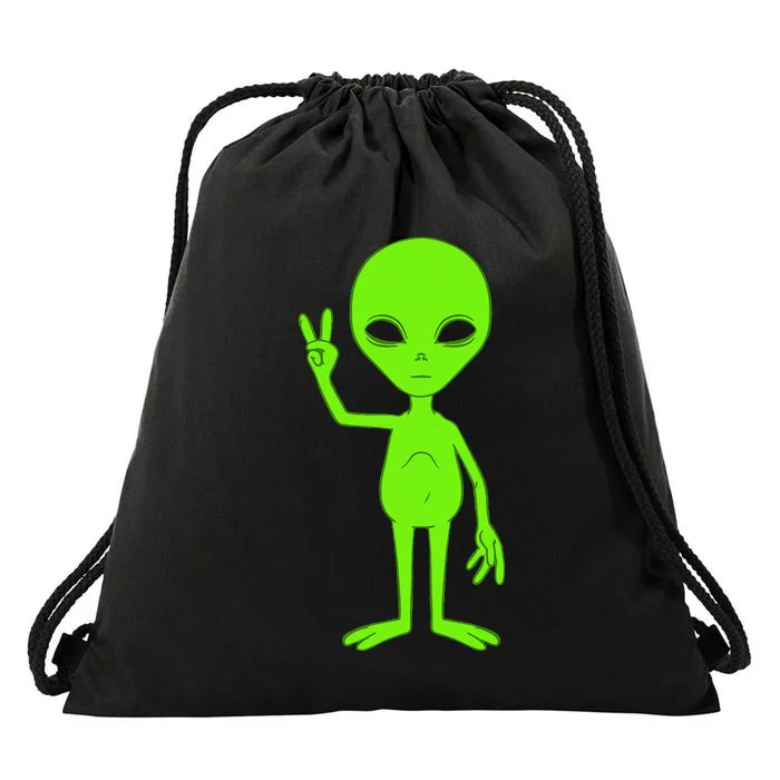 Peace Sign Alien Roswell Drawstring Bag