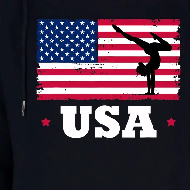 Patriotic Sports American USA Flag Girl Gymnastics Womens Funnel Neck Pullover Hood