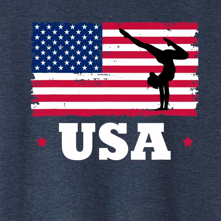 Patriotic Sports American USA Flag Girl Gymnastics Women's Crop Top Tee