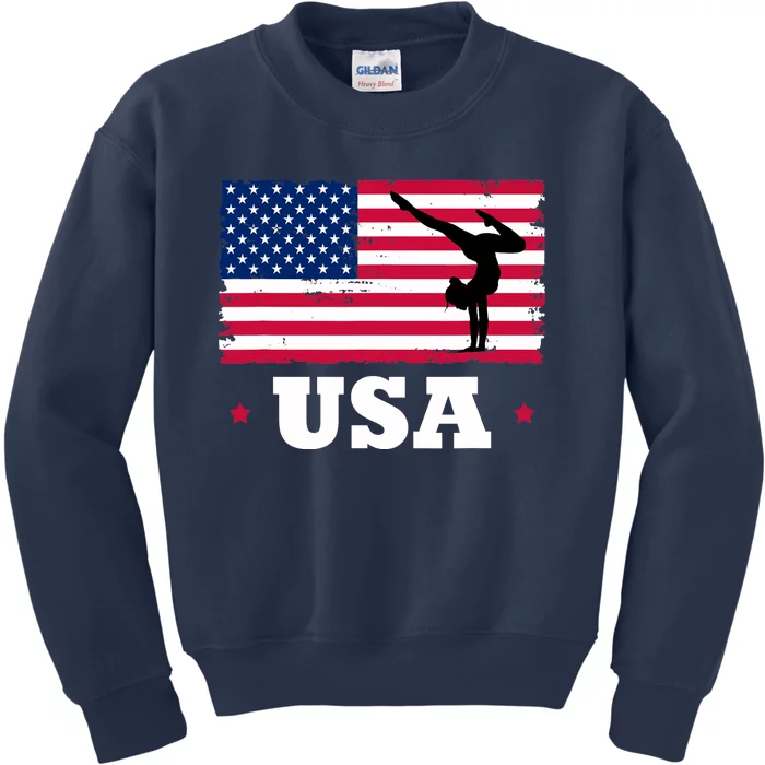 Patriotic Sports American USA Flag Girl Gymnastics Kids Sweatshirt