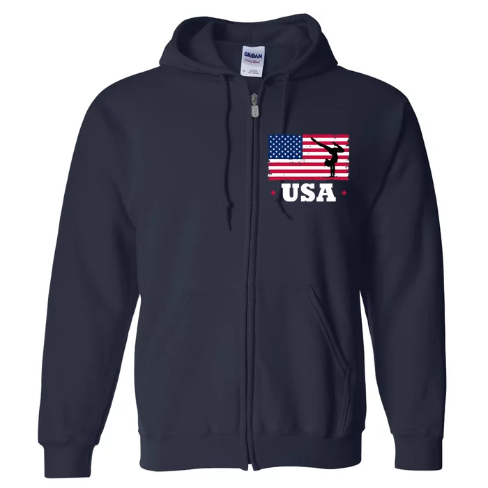 Patriotic Sports American USA Flag Girl Gymnastics Full Zip Hoodie