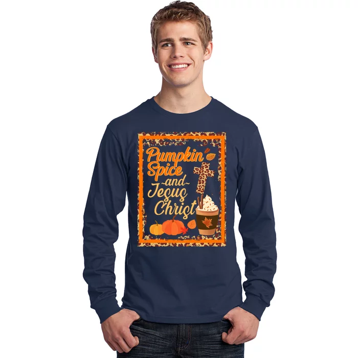 Pumpkin Spice And Jesus Christ Autumn Fall Leopard Print Long Sleeve Shirt