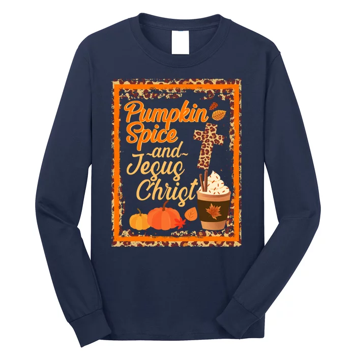 Pumpkin Spice And Jesus Christ Autumn Fall Leopard Print Long Sleeve Shirt