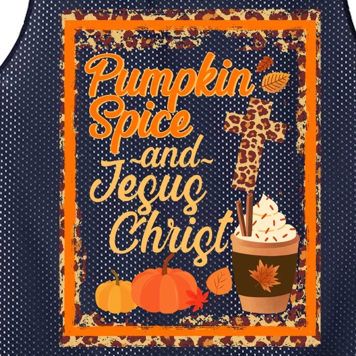 Pumpkin Spice And Jesus Christ Autumn Fall Leopard Print Mesh Reversible Basketball Jersey Tank