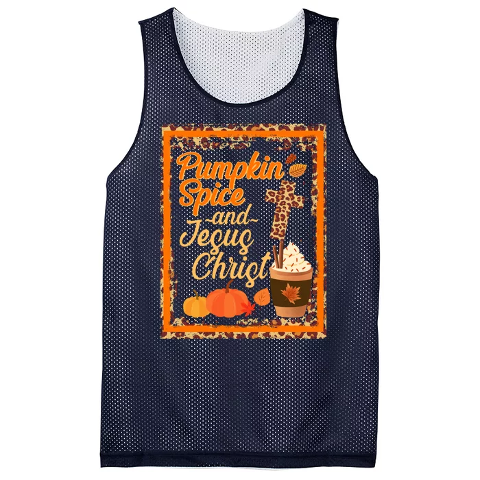 Pumpkin Spice And Jesus Christ Autumn Fall Leopard Print Mesh Reversible Basketball Jersey Tank