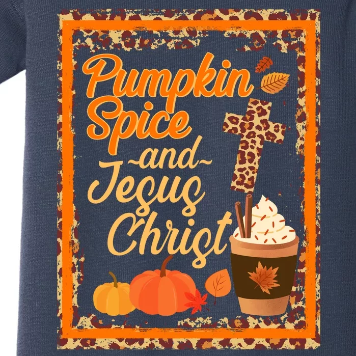 Pumpkin Spice And Jesus Christ Autumn Fall Leopard Print Baby Bodysuit