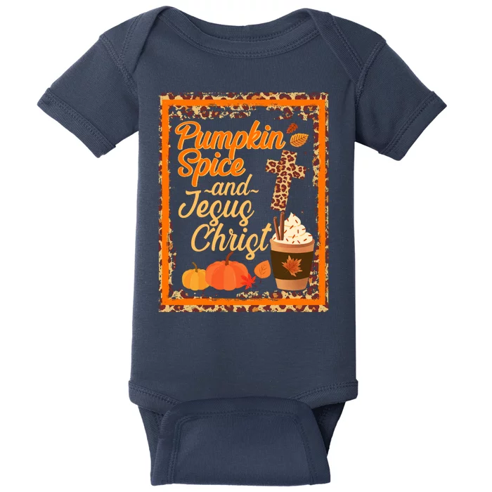 Pumpkin Spice And Jesus Christ Autumn Fall Leopard Print Baby Bodysuit