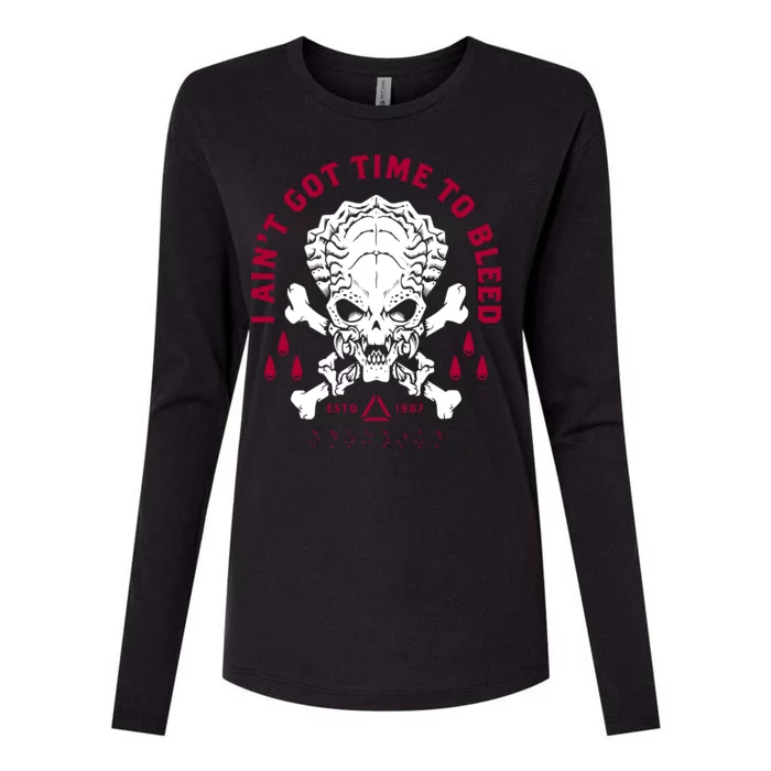 Predator Skull Ain't Got Time To Bleed Military Distressed Womens Cotton Relaxed Long Sleeve T-Shirt