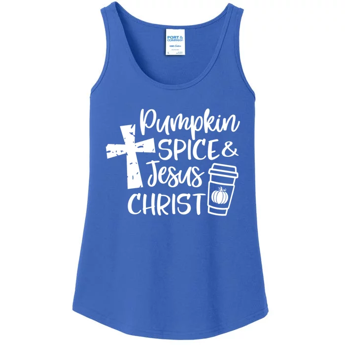 Pumpkin Spice And Jesus Christ Groovy Hello Fall Christian Gift Ladies Essential Tank