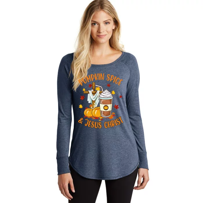 Pumpkin Spice And Jesus Christ Funny Coffee Lovers Gifts Women's Perfect Tri Tunic Long Sleeve Shirt