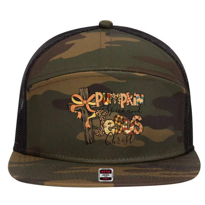 Pumpkin Spice And Jesus Christian God Faith 7 Panel Mesh Trucker Snapback Hat