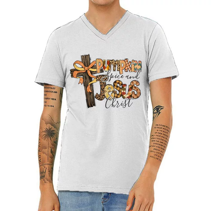 Pumpkin Spice And Jesus Christian God Faith V-Neck T-Shirt