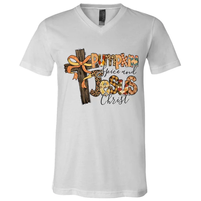 Pumpkin Spice And Jesus Christian God Faith V-Neck T-Shirt