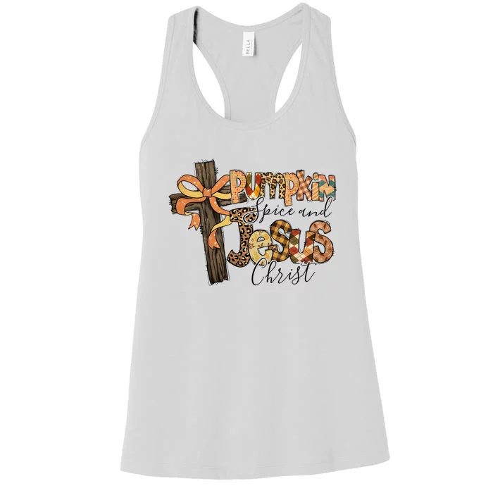 Pumpkin Spice And Jesus Christian God Faith Women's Racerback Tank