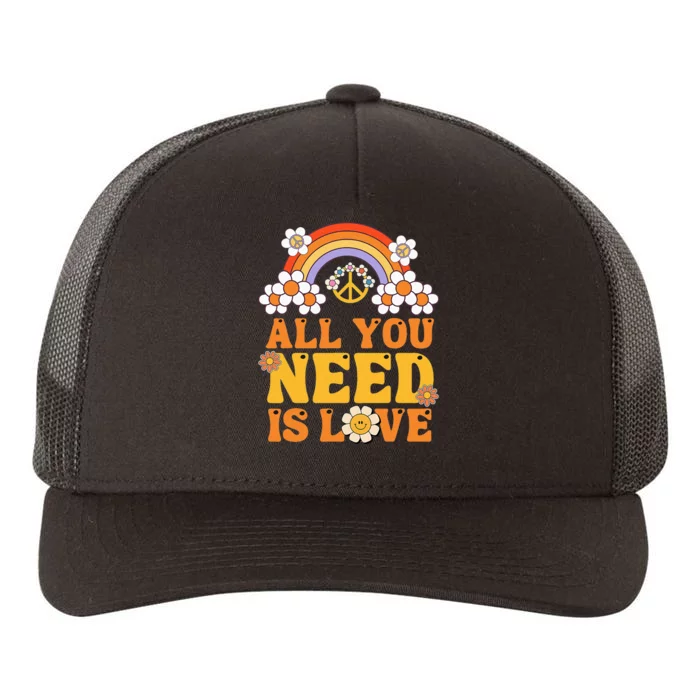 Peace Sign All You Need Is Love 60s 70s Yupoong Adult 5-Panel Trucker Hat