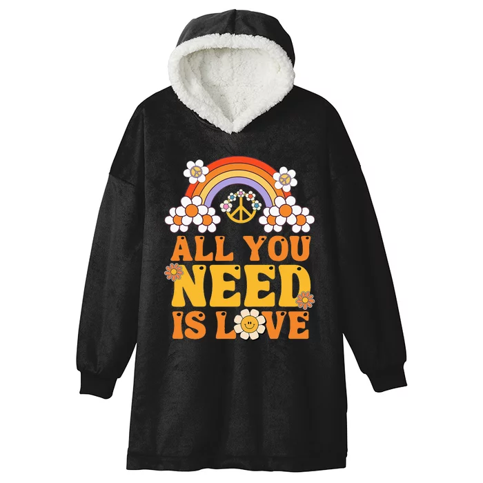 Peace Sign All You Need Is Love 60s 70s Hooded Wearable Blanket