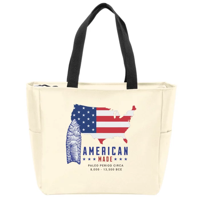 Paleo Spearpoint American Flag Design Zip Tote Bag