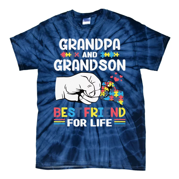 Proud Support Autism Grandpa And Grandson Autism Awareness Tie-Dye T-Shirt