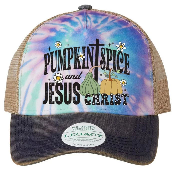 Pumpkin Spice And Jesus Christ Fun Fall Christian Cross Faith Legacy Tie Dye Trucker Hat