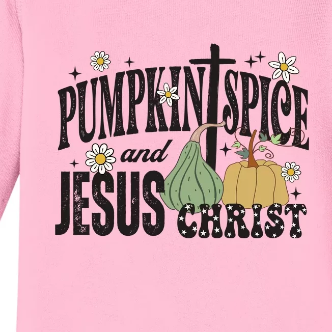 Pumpkin Spice And Jesus Christ Fun Fall Christian Cross Faith Baby Long Sleeve Bodysuit