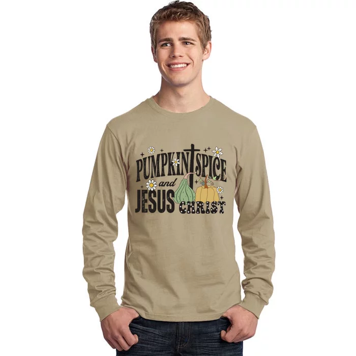 Pumpkin Spice And Jesus Christ Fun Fall Christian Cross Faith Tall Long Sleeve T-Shirt