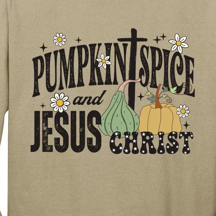 Pumpkin Spice And Jesus Christ Fun Fall Christian Cross Faith Tall Long Sleeve T-Shirt