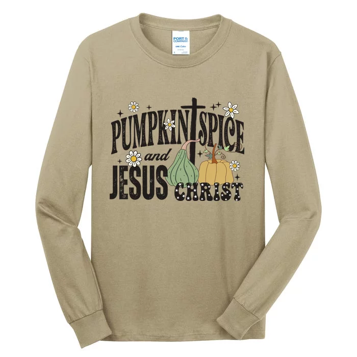 Pumpkin Spice And Jesus Christ Fun Fall Christian Cross Faith Tall Long Sleeve T-Shirt