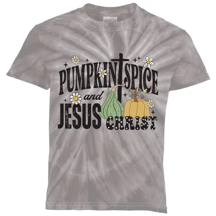 Pumpkin Spice And Jesus Christ Fun Fall Christian Cross Faith Kids Tie-Dye T-Shirt