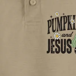 Pumpkin Spice And Jesus Christ Fun Fall Christian Cross Faith Dry Zone Grid Performance Polo