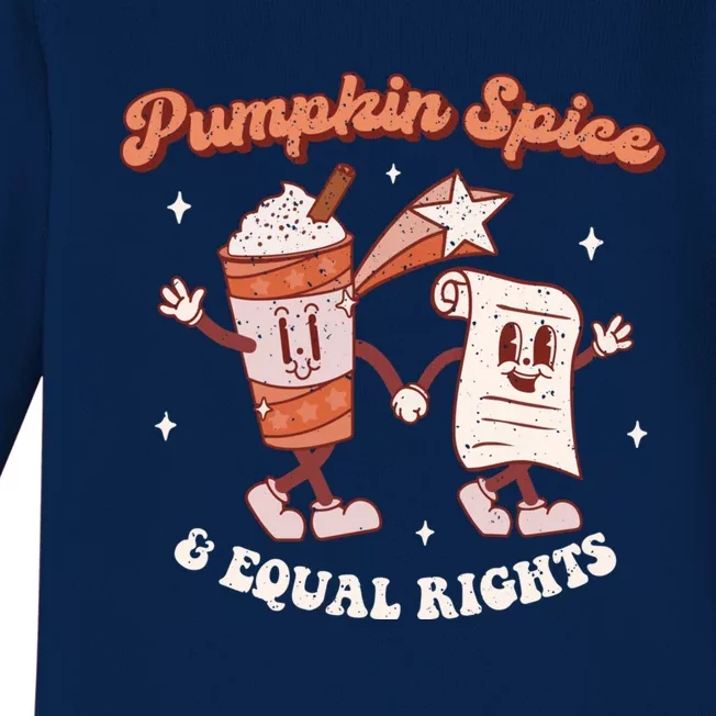 Pumpkin Spice And Equal Rights Retro Groovy Fall Season Gift Baby Long Sleeve Bodysuit