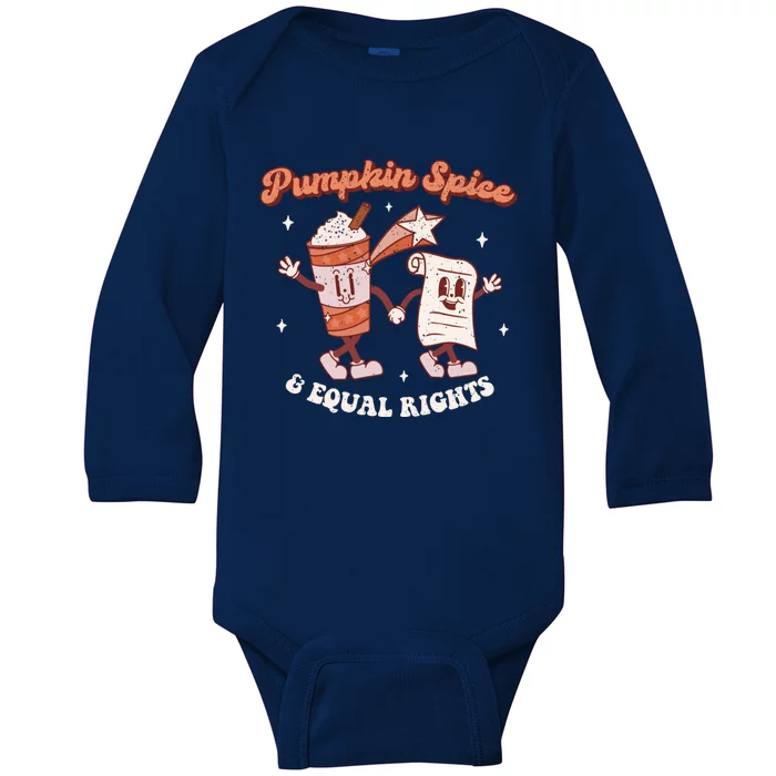 Pumpkin Spice And Equal Rights Retro Groovy Fall Season Gift Baby Long Sleeve Bodysuit