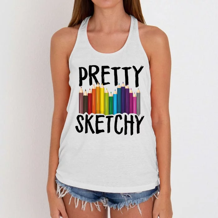 Pretty Sketchy Artist Art Teacher Women's Knotted Racerback Tank