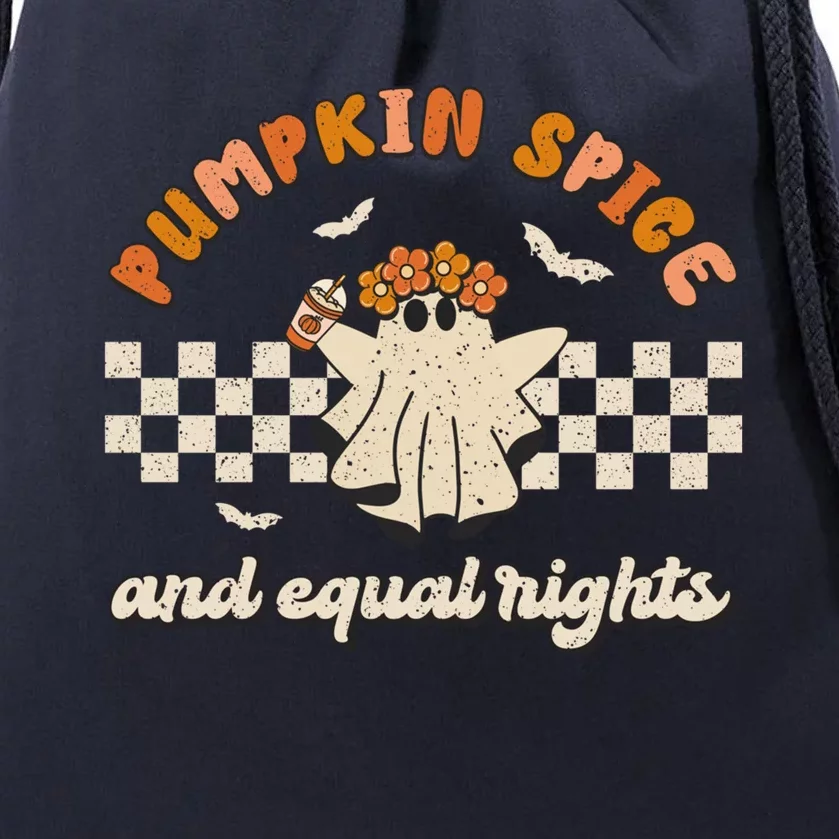 Pumpkin Spice And Equal Rights Retro Groovy Fall Season Gift Drawstring Bag