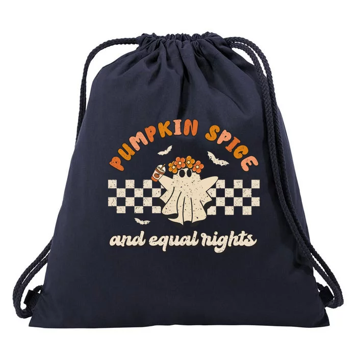 Pumpkin Spice And Equal Rights Retro Groovy Fall Season Gift Drawstring Bag