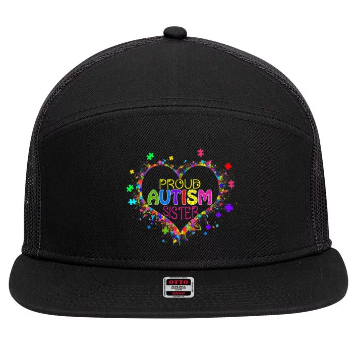 Proud Sister Autism Awareness Family Matching 7 Panel Mesh Trucker Snapback Hat