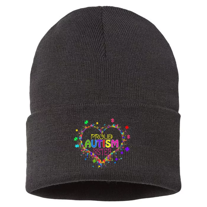 Proud Sister Autism Awareness Family Matching Sustainable Knit Beanie