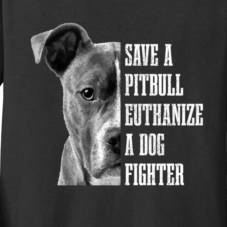 Pitbull Save A Pitbull Funny Dog Rescue Pitbull Mom Dad. Kids Long Sleeve Shirt