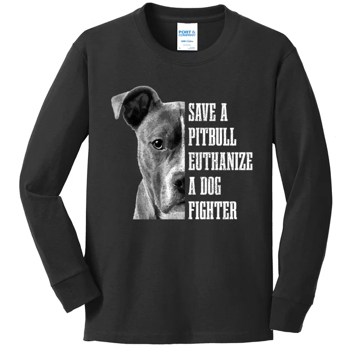 Pitbull Save A Pitbull Funny Dog Rescue Pitbull Mom Dad. Kids Long Sleeve Shirt