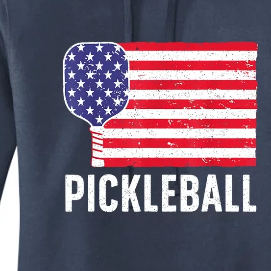 Paddle Sport American Flag Pickleball Lover Gift Women's Pullover Hoodie