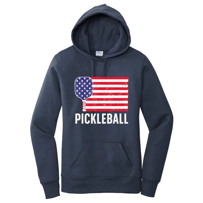 Paddle Sport American Flag Pickleball Lover Gift Women's Pullover Hoodie